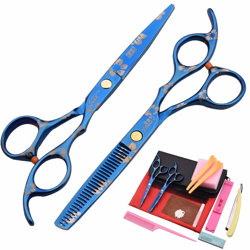 爱德华（EDWARD） 发廊专用打薄剪美发剪理发剪刀平剪牙剪剪头发家用套装多个尺寸 黑色 六寸配围兜刮刀尖尾梳十四件套