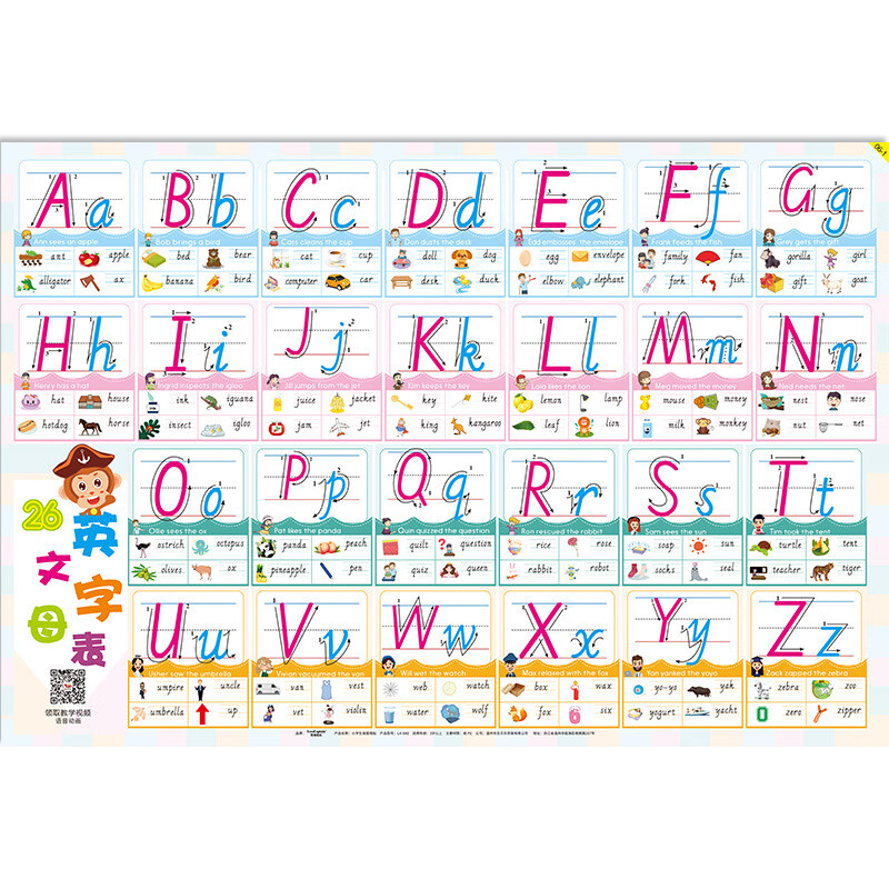妙普乐英语音标口诀表儿童24 26个英语英文字母表挂图墙贴小学生二十