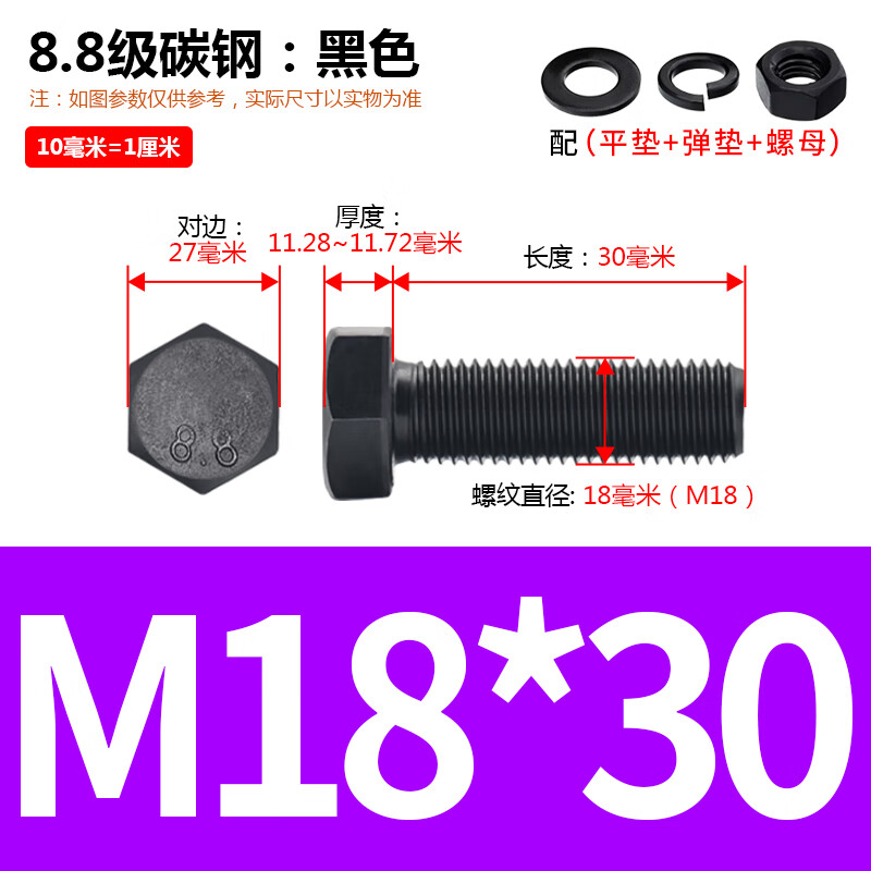 8.8级外六角螺丝螺母套装大全高强度组合螺栓螺钉18M20M22M24 M18*30(5套)