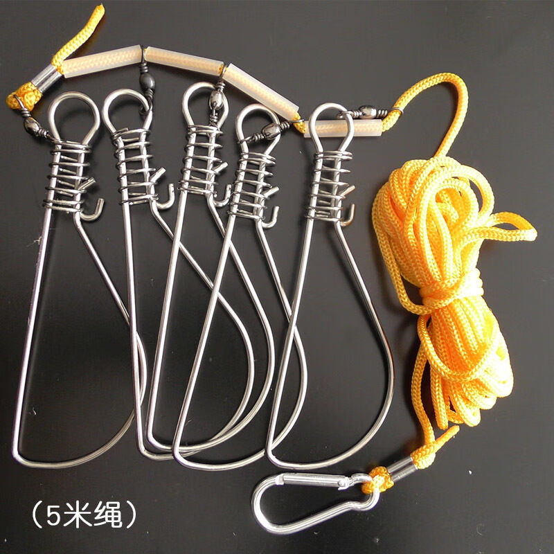 妙普乐栓鱼绳鱼绳锁扣大鱼不锈钢鱼锁尼龙绳活渔扣挂鱼器 4米5扣