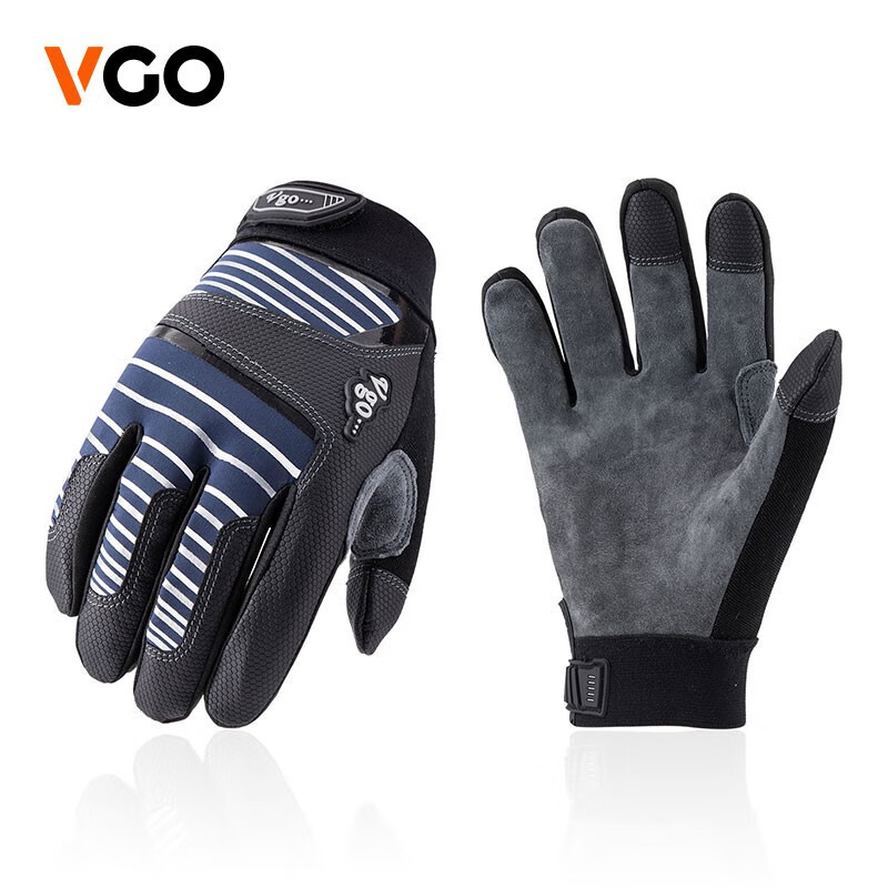 vgoVgo 户外运动手套骑行 登山徒步保护 鹿皮材质 亲肤舒适 DB9705-M 蓝色 L（掌围22.8-23.5 中指8.2-8.4）