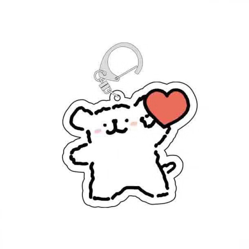 济斯简约线条小狗亚克力钥匙扣挂件可爱小狗表情包钥匙链 举爱心小狗