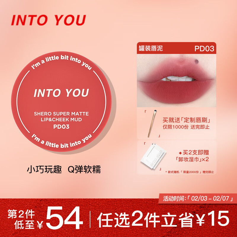 INTO YOU罐装唇泥哑光唇颊两用生日礼物女学生素颜唇彩 PD03砖啤红5g
