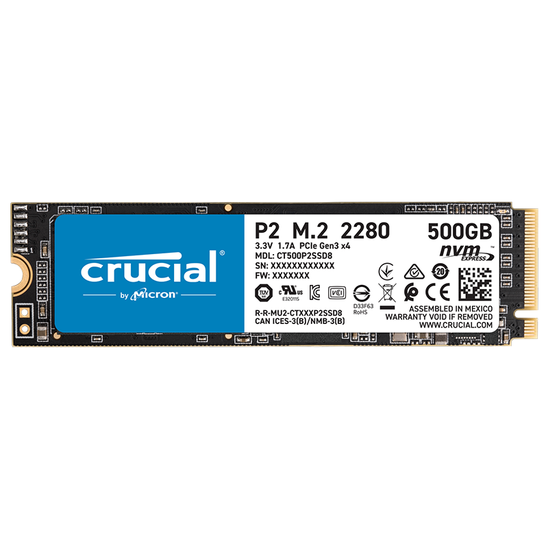 英睿达（Crucial）美光 500GB SSD固态硬盘 M.2接口(NVMe协议) P2系列 美光原厂出品过期279元包邮