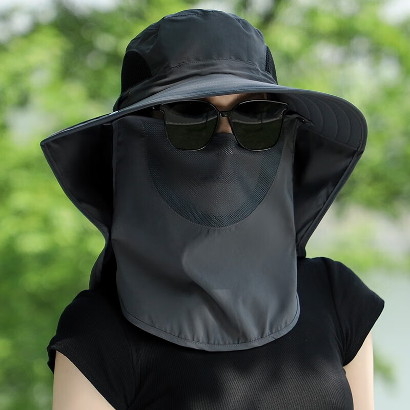 梵迪加 帽子女士夏季遮阳帽户外防紫外线防晒面罩护颈披风夏天出游太阳帽 深灰色