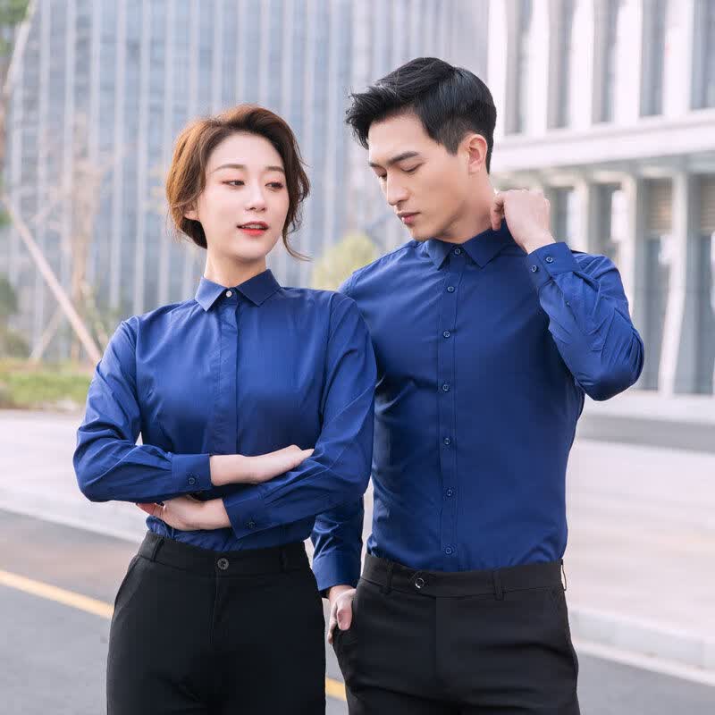 吴衣斯男女定制长袖衬衫工作服职业装定做工装房产衬衣印字银行刺绣
