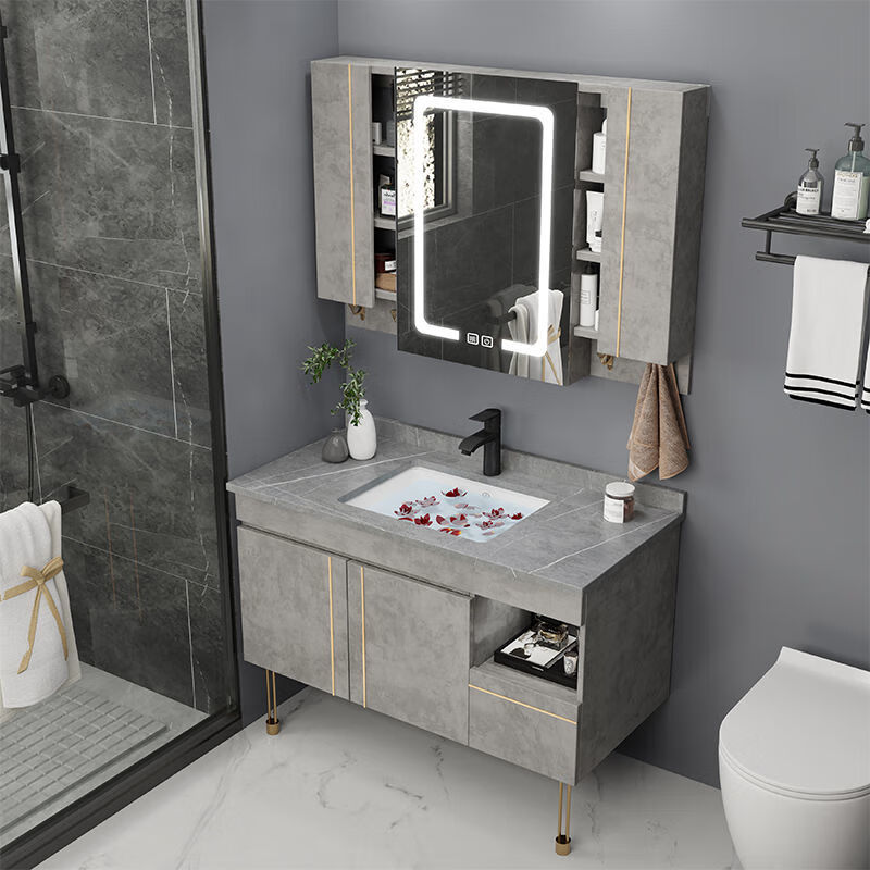 岩板浴室柜组合洗脸手盆柜组合小户型洗漱台家用落地现代简约智能