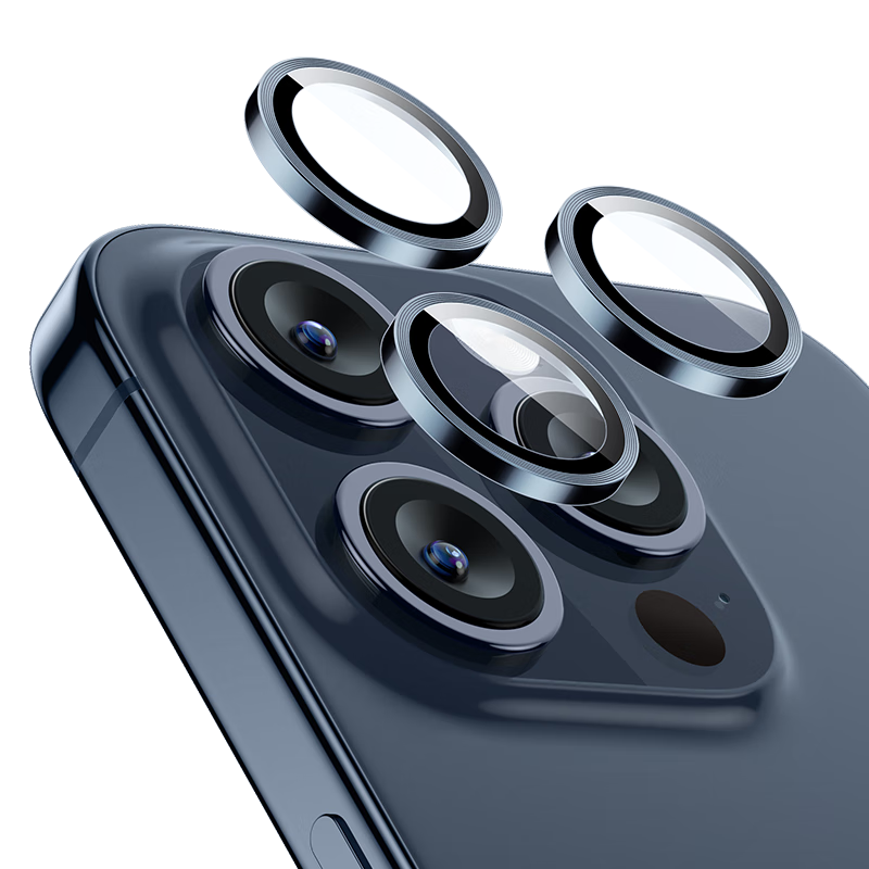 亿色适用iphone15pro/15ProMax镜头膜 苹果15pro/15ProMax后置镜头摄像头保护盖独立分体高清钢化-深蓝