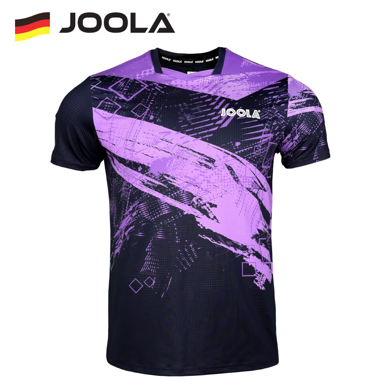 joola优尤拉春夏乒乓球服短袖男女款运动透气舒适比赛球衣t裇 黑/紫色