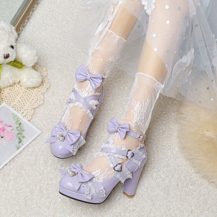 伐柯洛丽塔鞋子高跟梅露露日系可爱lo鞋大码学生lolita高跟鞋蝴蝶结少