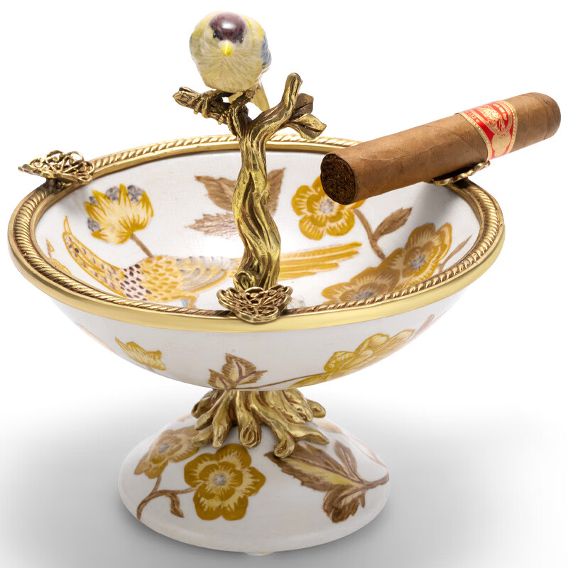 茄皇(cigarking)雪茄烟灰缸创意图案古典手工彩绘雪茄陶瓷镶铜烟灰缸