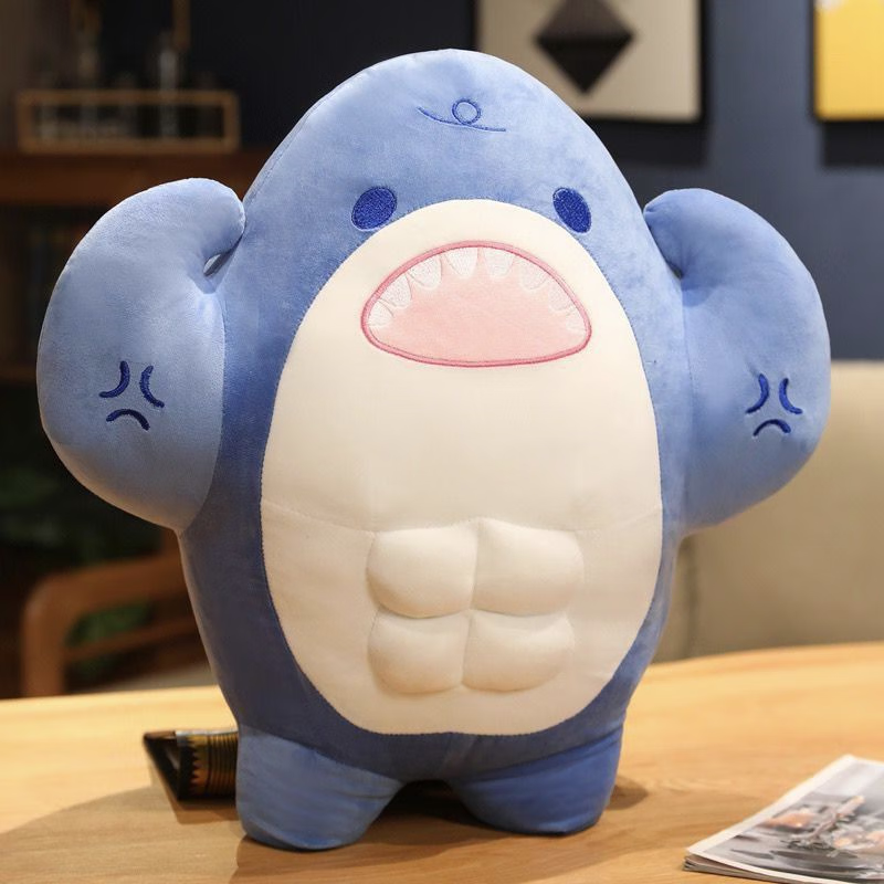 纯酷创意搞怪肌肉鲨鱼公仔玩偶送男生礼物抱枕学生宿舍可拆洗健身公仔