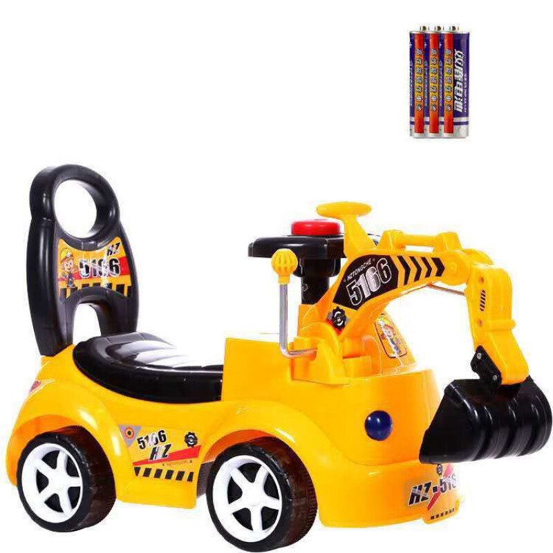 君偕大号儿童挖掘机可骑可坐滑行车挖土机学步车扭扭车人玩具车工程车 黄色升级款灯光音乐送电池