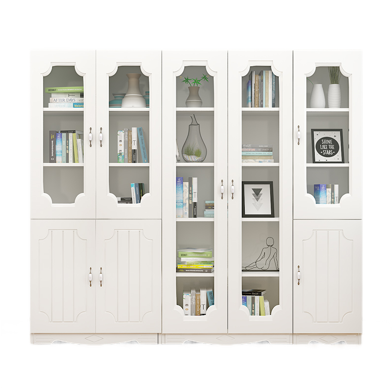 京昕 书柜书架带门客厅组合置物柜架简易收纳储物柜办公欧式门柜 荷花白 A款