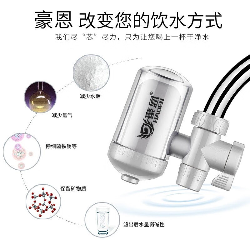 豪恩 净水器水龙头过滤器净水机家用厨房小型简易迷你自来水滤水器 1机1芯（透明视屏、双出水）