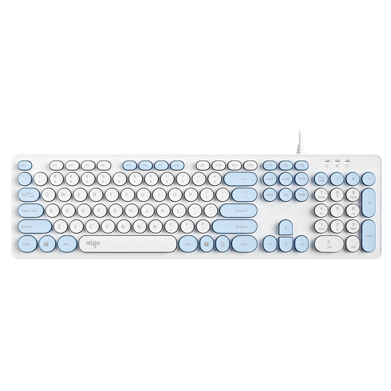爱国者(aigo) K200天空蓝 有线键盘 全尺寸104键键盘复古圆键帽拼色键 游戏办公电脑台式机轻音键盘100033870925