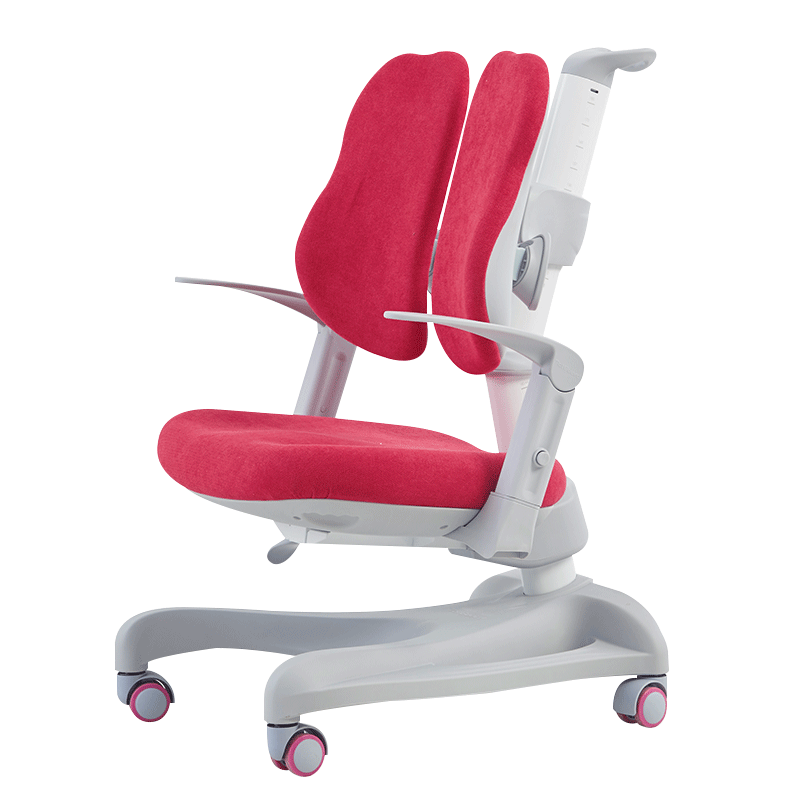 护童儿童学习椅写字椅学生椅儿童椅带扶手可升降可调座深追背矫姿椅  带扶手学习椅-荔枝红色