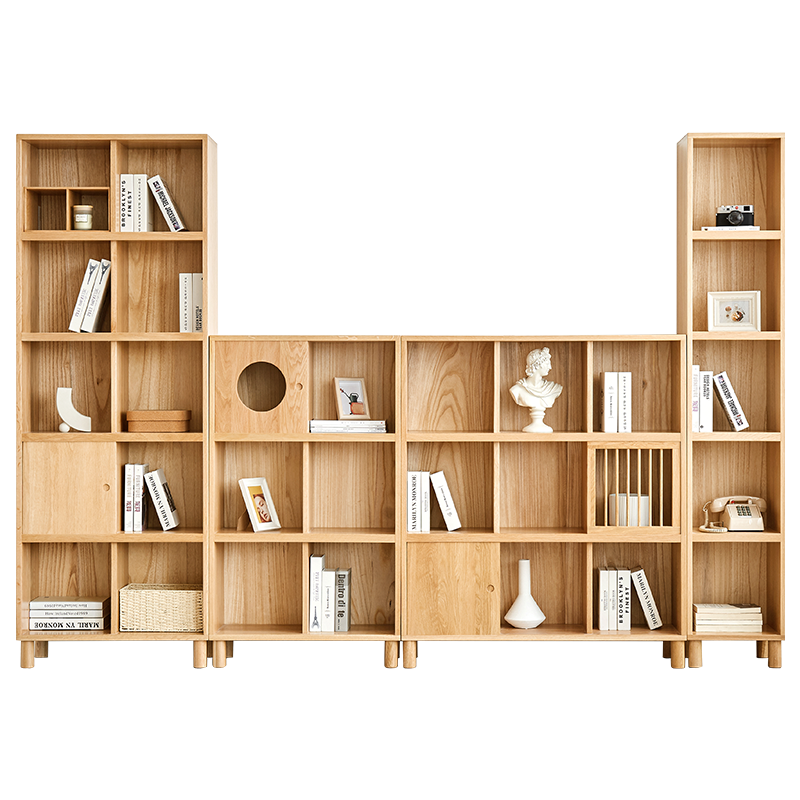 原始原素 实木书架 组合书柜简约现代北欧置物架展示柜收纳架 平板门*1 JD-3059