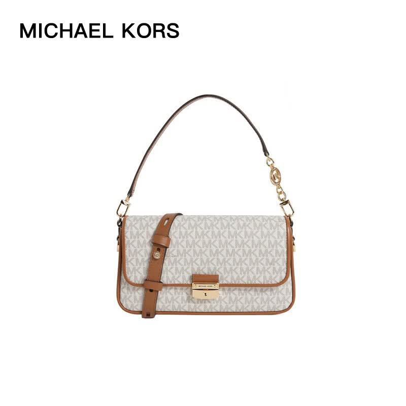 MK女包 迈克·科尔斯MICHAEL KORS 专柜款BRADSHAW系列香草色拼色中号单肩手提包 30S1G2BL1B VANILLA ACRN
