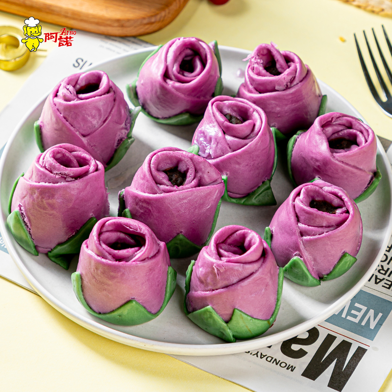 阿诺玫瑰包早餐 速冻熟食紫薯包子馒头 儿童营养早餐花卷加热即食