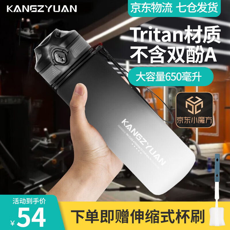 Tritan塑料运动水杯大容量1000ML耐高温男女学生凉水壶夏季网红超大号水杯健身户外骑行成人水瓶 【水墨冰川】650毫升+直饮款+可装热水