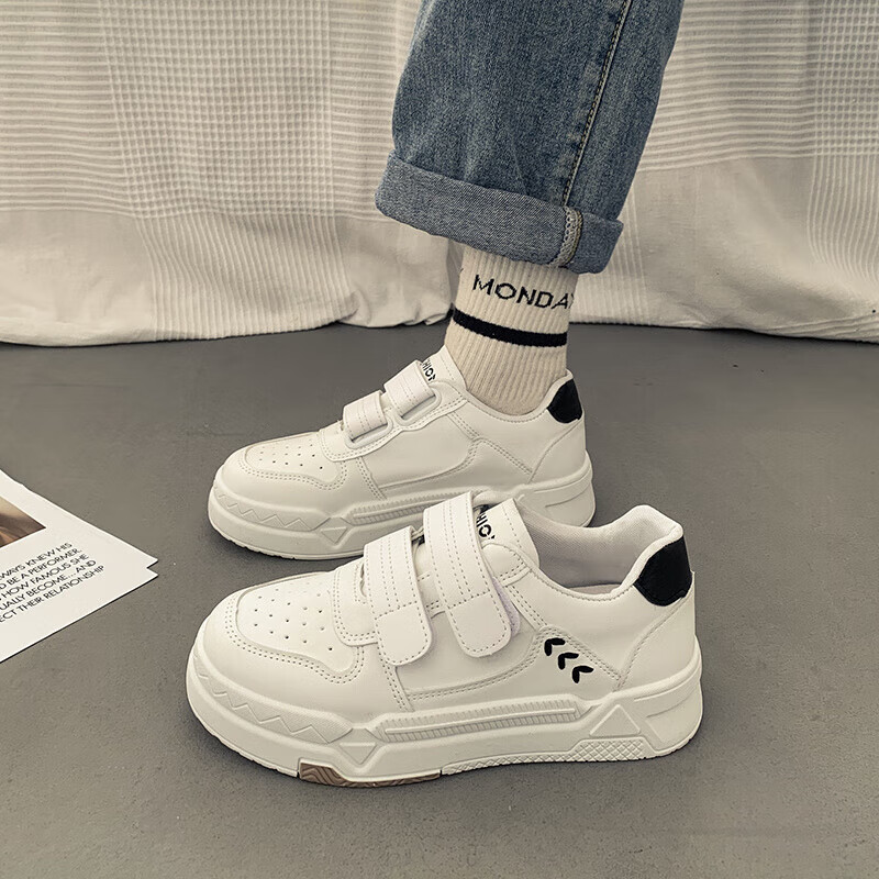 有恪无鞋带不系鞋带的运动鞋女夏夏季魔术贴懒人小白鞋初中学生夏季