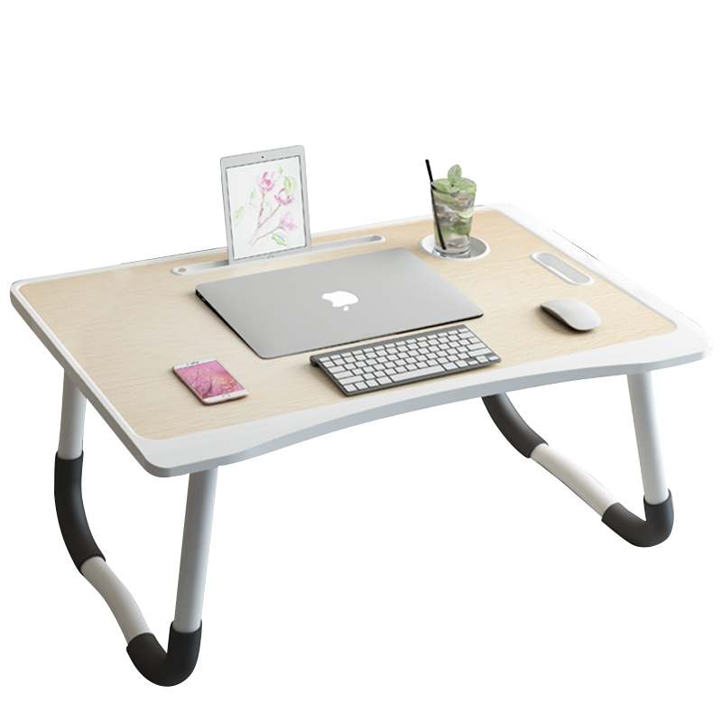 易漫 折叠护手板电脑桌床上书桌学习桌卡槽+杯架 木纹色 60*40*29cm