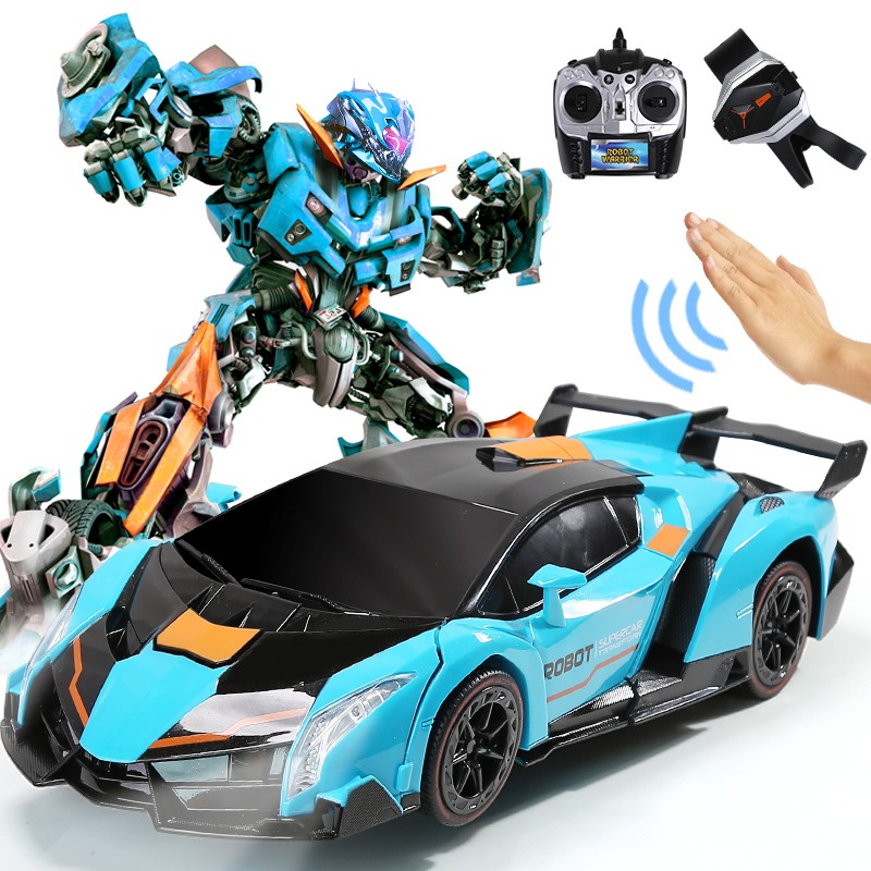 贝恩吉 大号儿童玩具遥控车可充电声控手势感应一键变形机器人模型男孩玩具2-4-6-8岁小孩新年礼物 兰博基尼(蓝色)【手柄遥控+语音操控+手势操控】