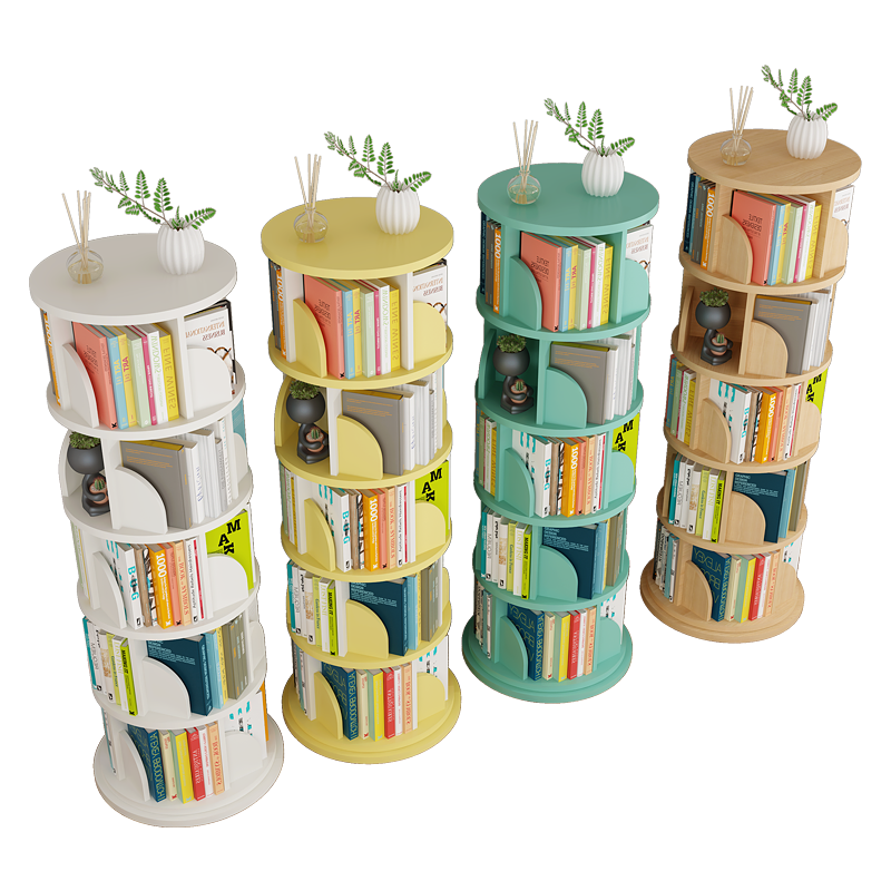 奇艺小家 旋转书架落地简易置物架书柜家用经济型多层组合书本收纳架 2层白粉色直径40【稳固款】