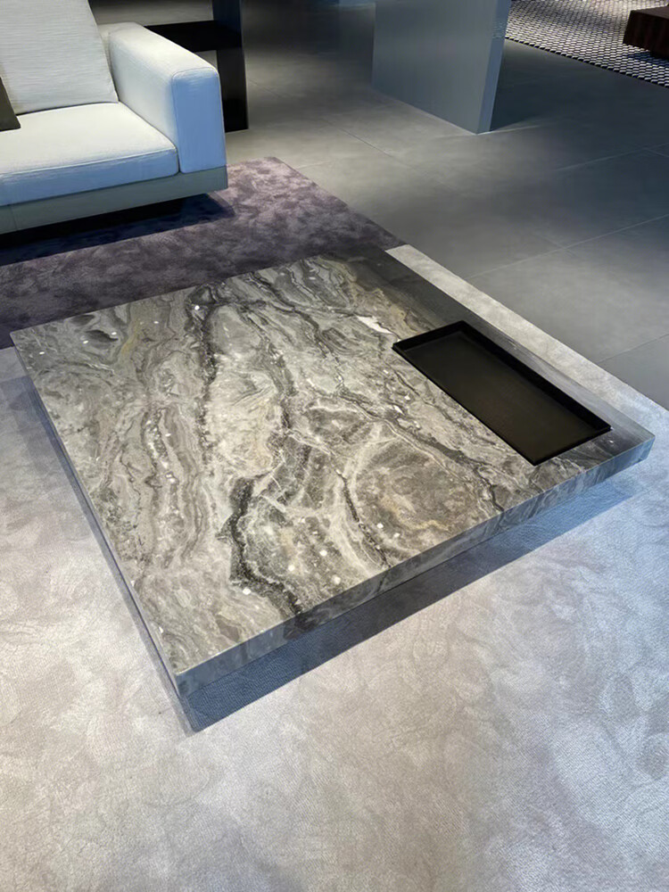 棕天然大理石茶几别墅设计师极简 国产天然威尼斯棕大理石90*90cm