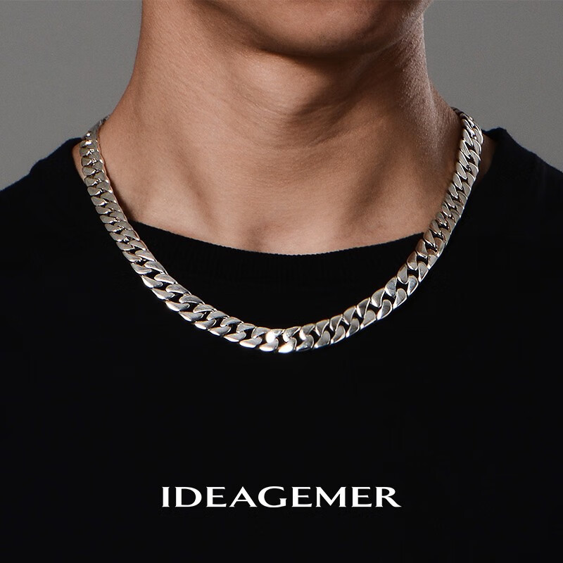 IDEAGEMER925銀古巴鏈項(xiàng)鏈男士小眾歐美風(fēng)加粗痞帥百搭男生單鏈素鏈鎖骨鏈 【加粗款】銀古巴鏈【55CM】