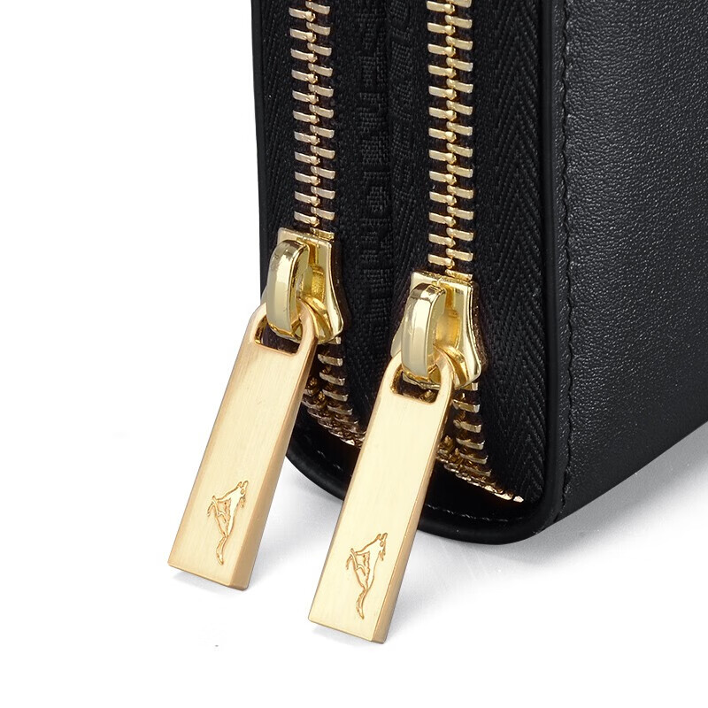 七匹狼手拿包男真皮男包双拉链大容量钱包大牌手包男士潮皮包父亲节礼物 黑色标准号