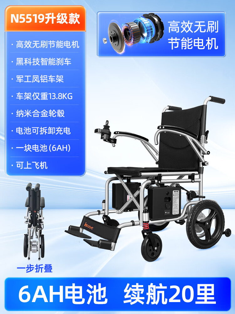 英洛华电动轮椅智能全自动折叠轻便老人专用残疾人小型四轮代步车