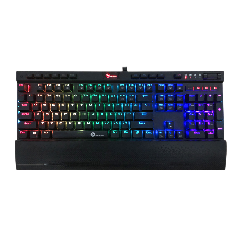 THU 机械键盘 有线全彩RGB背光电竞吃鸡游戏键盘 防水宏编程116键 笔记本台式机键盘 青轴 黑色(带手托)