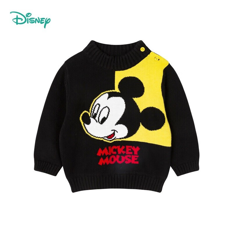 男童毛衣米奇针织套头上衣儿童纯棉撞色衣黑色3岁/身高100cm