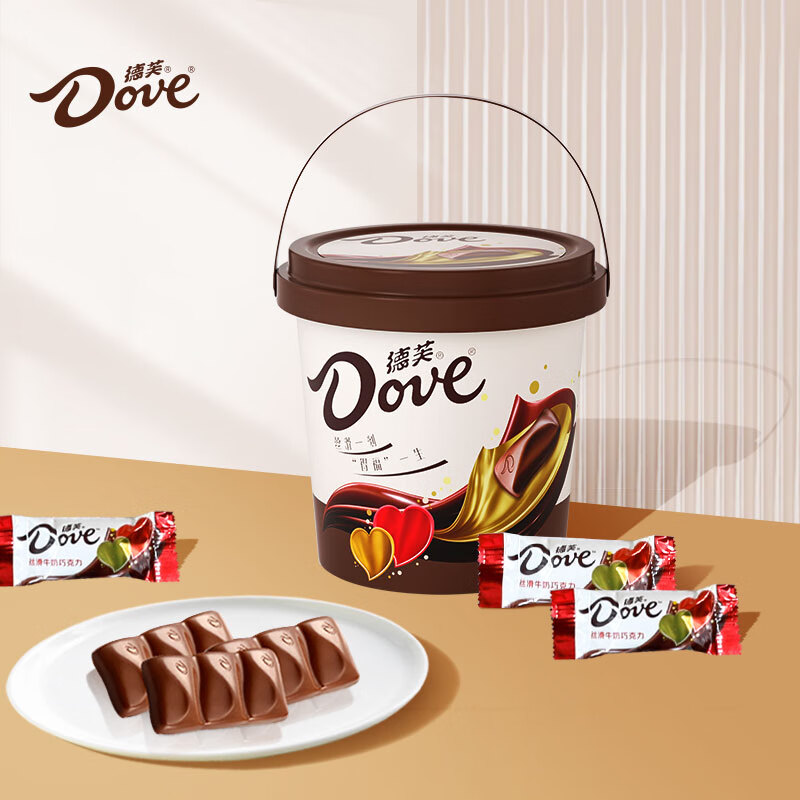 德芙（Dove）丝滑牛奶巧克力盒装零食婚庆喜糖果女神送女友礼物新旧包装随机 德芙丝滑牛奶4.5g*60粒 桶装 270g