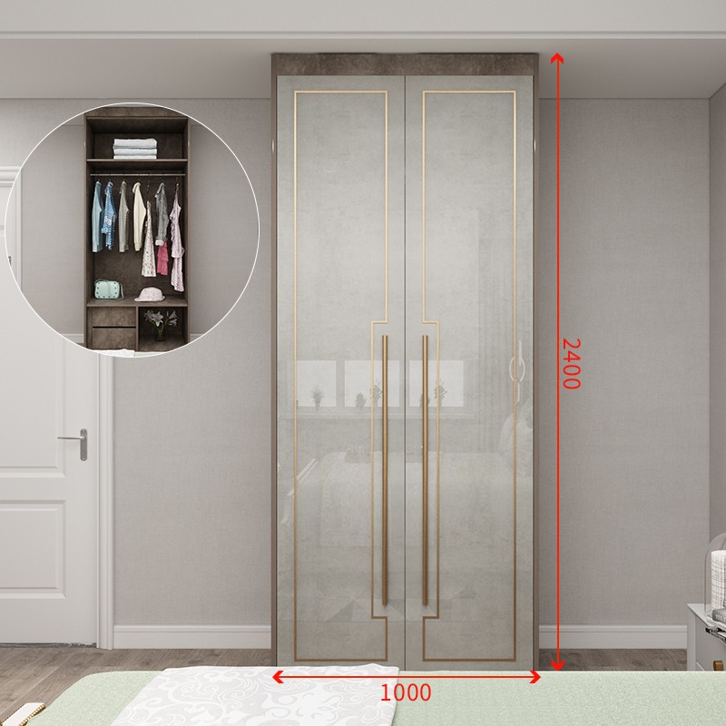 欧莎拉贝轻奢卧室家用实木衣柜现代简约平开玻璃门六门大衣橱组合整体