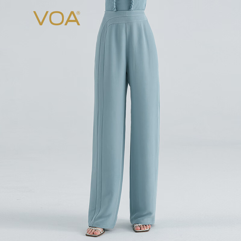 VOA45姆米桑蚕丝重绉自然腰不对称设计宽松真丝直筒长裤 KE858 乌托邦蓝（A56） 160/M