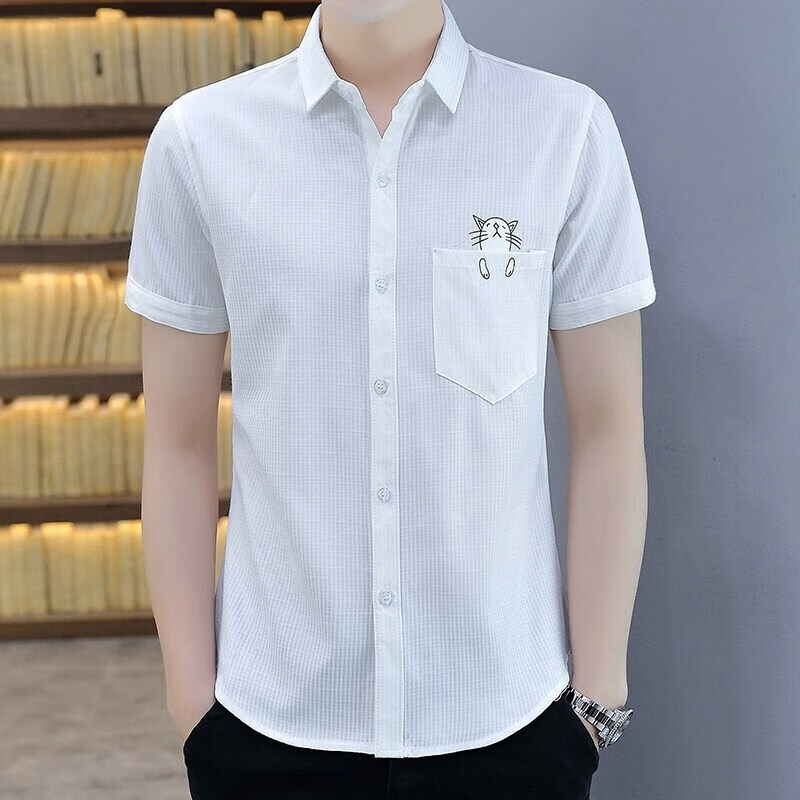 maknyoor春季新款青年衬衫舒适衬衫韩版帅哥装衬衣商务衬衣 白色 m