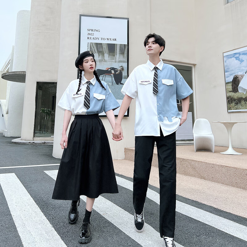 鲁邦爵毕业班服套装男毕业照服装jk制服套装初中生生学生拼色衬衫女裙