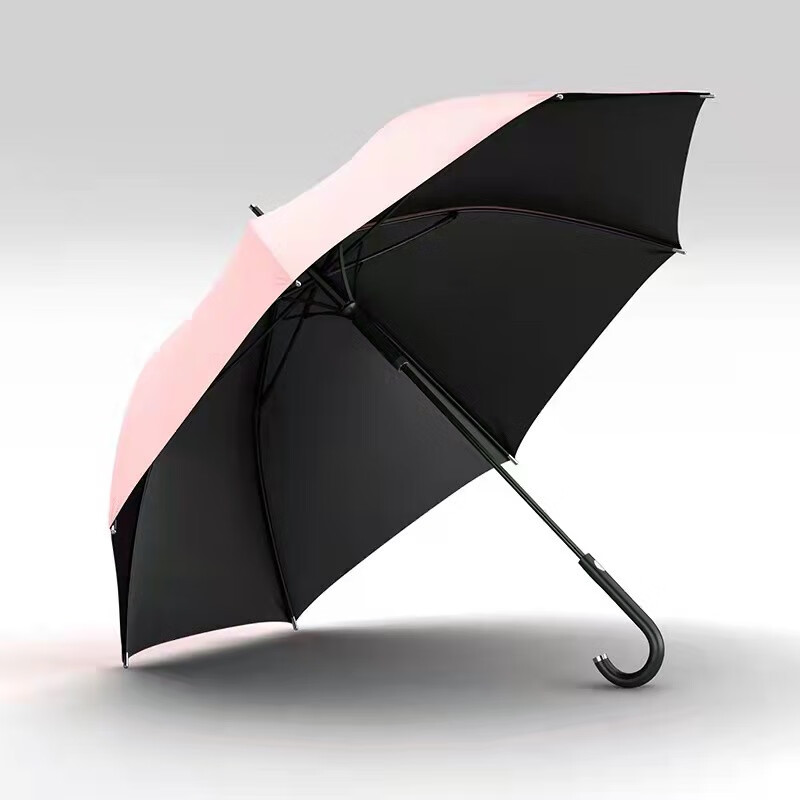 OLYCAT长弯柄雨伞自动太阳伞女士简约超轻黑胶超强防晒遮阳晴雨两用伞  OLYCAT长柄素色黑胶-粉色