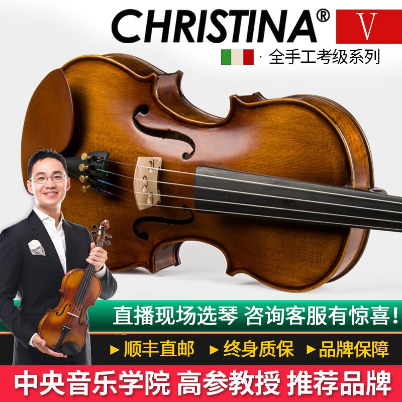 克莉丝蒂娜Christina小提琴儿童初学者大学生专业级手工演奏级成人乐器v04新款 仿古色哑光 4/4身高150cm以上