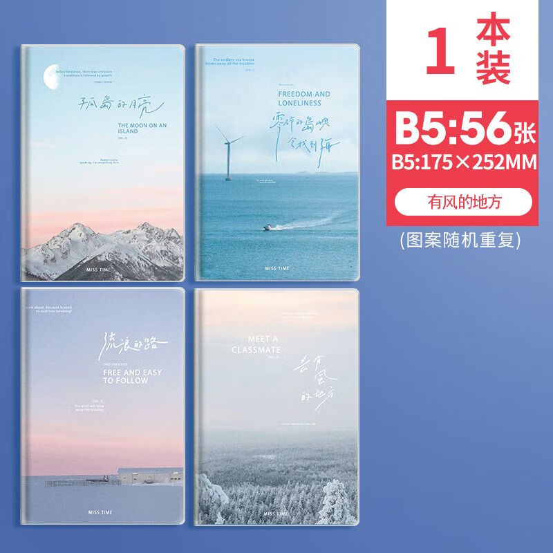 b5加厚胶套笔记本子A5胶套本初高中生笔记本ins风记事本学生用日 1本装B5【有风的地方】56张/112页