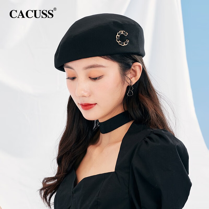 cacuss春夏新品小香风贝雷帽亲肤面料显脸小帽子女时尚百搭八角帽lm