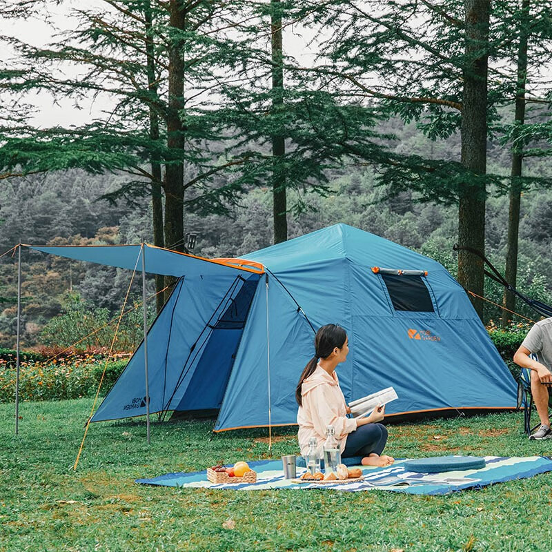 牧高笛 家庭用大空间全自动野露营3-4人速开搭建双层帐篷 EXZQU61004 蓝色