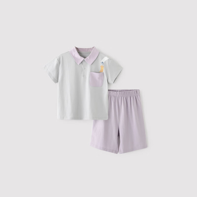 巴厘小猪（BALIPIG）女童夏季套装中大童薄款运动风短袖男童分体衣服 灰紫 90 cm