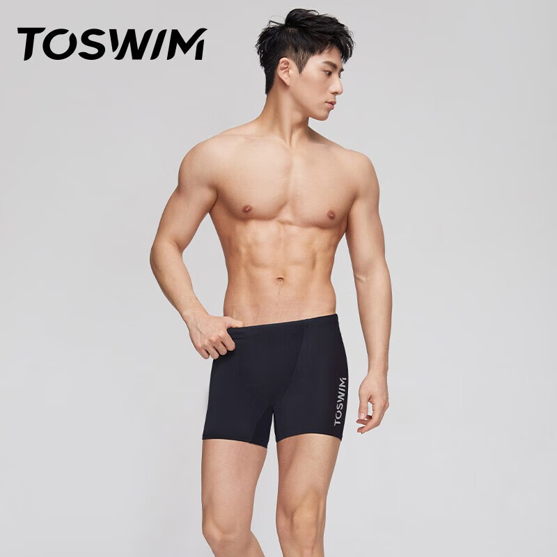 TOSWIM拓胜泳裤男士弹力舒适温泉度假平角速干游泳裤黑色先锋2XL