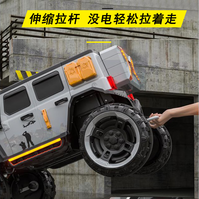 爵士酷派儿童电动车牧马人四驱越野吉普车小孩可坐大人4轮宝宝遥控双人车 粉色四驱 390电机+12V10超威+软轮皮座