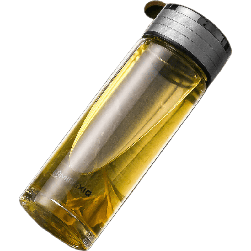 明霞 双层玻璃杯高硼硅耐热玻璃加厚便携水杯办公家用茶杯车载杯子 双层玻璃黑色350ml