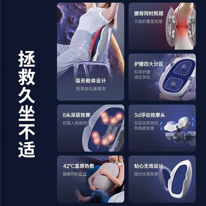 BLAUPUNKT德国蓝宝腰部按摩器腰背按摩仪按摩腰靠靠背腰背部同时按摩 送父母长辈送礼生日礼物礼品 腰背按摩器 BP-YF02
